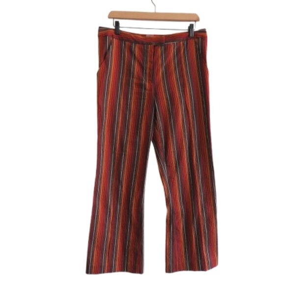 ROSIE ASSOULIN Striped Seersucker Retro High Waist Pants Red Brown Retro